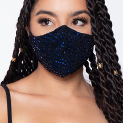 Curvy Sense Face Masks Washable Dual-Layer Fitted Sequins Face Mask - Blue