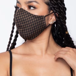 Curvy Sense Washable Fitted & Adjustable Woven Face Mask - Check Brown