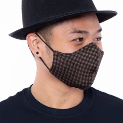 Curvy Sense Washable Fitted & Adjustable Woven Face Mask - Check Brown