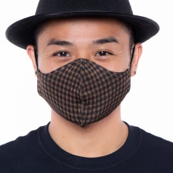 Curvy Sense Washable Fitted & Adjustable Woven Face Mask - Check Brown