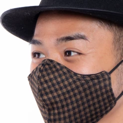 Curvy Sense Washable Fitted & Adjustable Woven Face Mask - Check Brown