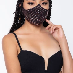 Curvy Sense Washable Dual-Layer Fitted Sequins Face Mask - Copper Face Masks