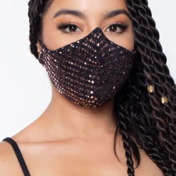 Curvy Sense Washable Dual-Layer Fitted Sequins Face Mask - Copper Face Masks