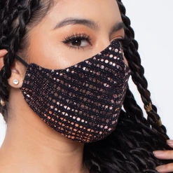 Curvy Sense Washable Dual-Layer Fitted Sequins Face Mask - Copper Face Masks