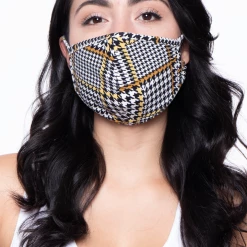 Curvy Sense Washable & Reusable Face Mask - Gingham Gold Face Masks