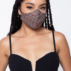 Curvy Sense Washable Fitted & Adjustable Woven Face Mask - Gingham Red Face Masks