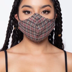 Curvy Sense Washable Fitted & Adjustable Woven Face Mask - Gingham Red Face Masks