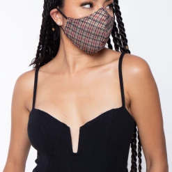 Curvy Sense Washable Fitted & Adjustable Woven Face Mask - Gingham Red Face Masks
