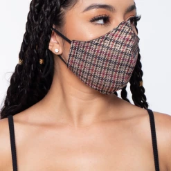 Curvy Sense Washable Fitted & Adjustable Woven Face Mask - Gingham Red Face Masks