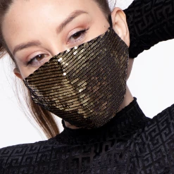 Curvy Sense Face Masks Washable Dual-Layer Sequins Face Mask With Pocket +10 Filters- Gold