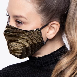 Curvy Sense Face Masks Washable Dual-Layer Sequins Face Mask With Pocket +10 Filters- Gold