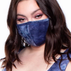 Curvy Sense Washable & Reusable Printed Tie-Dye Face Mask - Navy