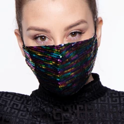 Curvy Sense Face Masks Washable Dual-Layer Sequins Face Mask With Pocket + 10 Filters- Rainbow
