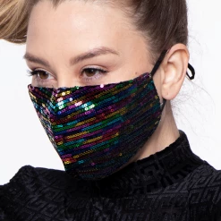 Curvy Sense Face Masks Washable Dual-Layer Sequins Face Mask With Pocket + 10 Filters- Rainbow
