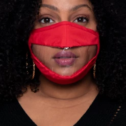 Curvy Sense Reusable Transparent Clear Face Mask - Red