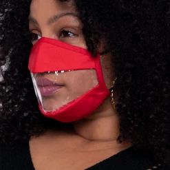 Curvy Sense Reusable Transparent Clear Face Mask - Red