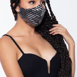 Curvy Sense Washable Dual-Layer Fitted Sequins Face Mask - Silver