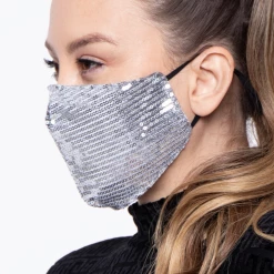 Curvy Sense Washable Dual-Layer Sequins Face Mask With Pocket + 10 Filters- Silver Face Masks