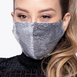 Curvy Sense Washable Dual-Layer Sequins Face Mask With Pocket + 10 Filters- Silver Face Masks