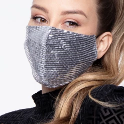 Curvy Sense Washable Dual-Layer Sequins Face Mask With Pocket + 10 Filters- Silver Face Masks