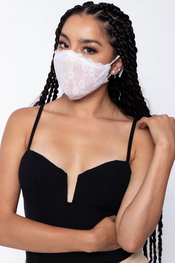 Curvy Sense Face Masks Washable 3-Layer Lace-Trimmed Nude Face Mask - White 6 Curvy Sense Face Masks Washable 3-Layer Lace-Trimmed Nude Face Mask - White
