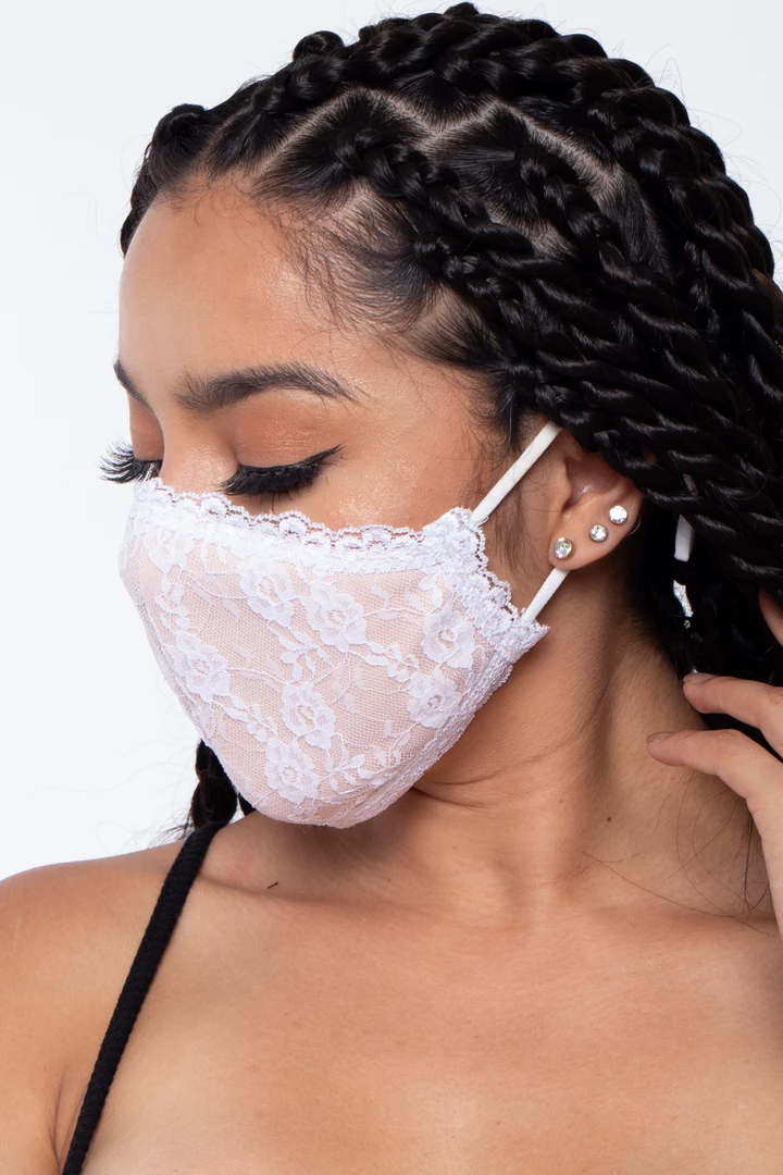 Curvy Sense Face Masks Washable 3-Layer Lace-Trimmed Nude Face Mask - White 5 Curvy Sense Face Masks Washable 3-Layer Lace-Trimmed Nude Face Mask - White