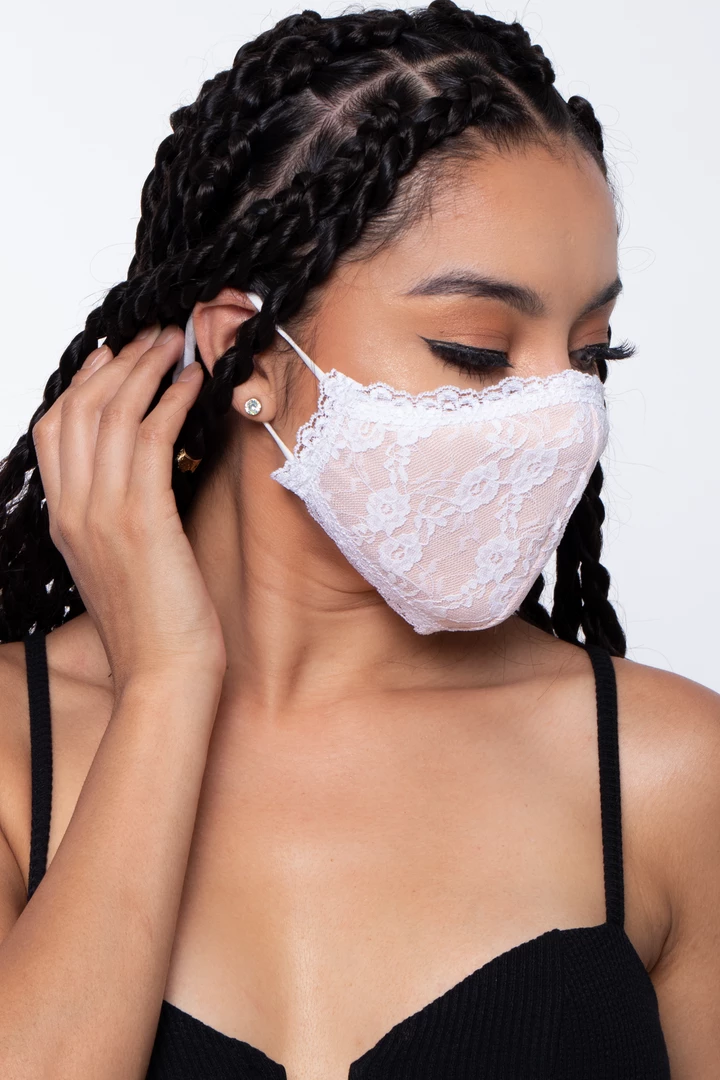 Curvy Sense Face Masks Washable 3-Layer Lace-Trimmed Nude Face Mask - White 3 Curvy Sense Face Masks Washable 3-Layer Lace-Trimmed Nude Face Mask - White