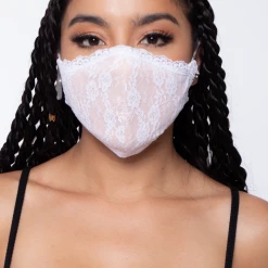 Curvy Sense Face Masks Washable 3-Layer Lace-Trimmed Nude Face Mask - White
