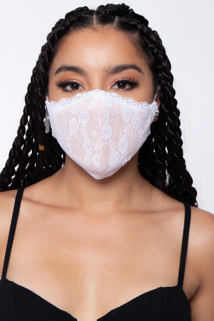 Curvy Sense Face Masks Washable 3-Layer Lace-Trimmed Nude Face Mask - White 4 Curvy Sense Face Masks Washable 3-Layer Lace-Trimmed Nude Face Mask - White