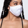 Curvy Sense Washable Dual-Layer Lace-Trimmed Leopard Satin Face Mask - White Face Masks