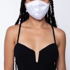 Curvy Sense Washable Dual-Layer Lace-Trimmed Leopard Satin Face Mask - White Face Masks