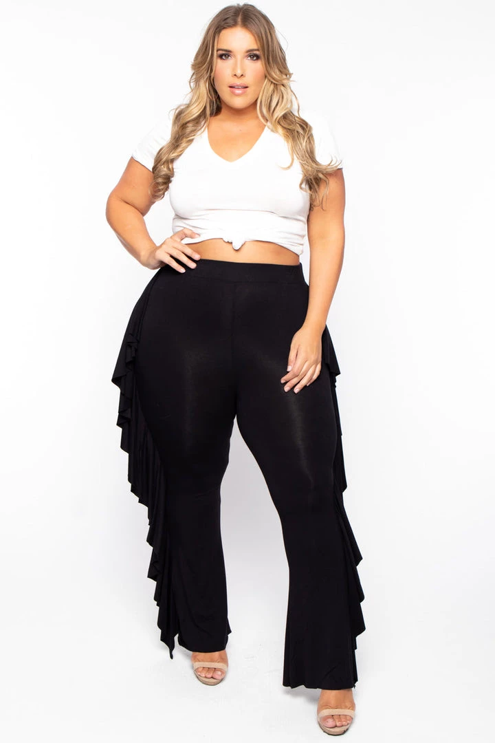 Curvy Sense Plus Size Ava Ruffle Pants - Black 3 Curvy Sense Plus Size Ava Ruffle Pants - Black