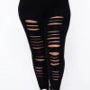 Curvy Sense Plus Size Distressed Leggings - Black Back In Stock