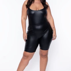 Curvy Sense Plus Size Leta Faux Leather Biker Shorts - Black