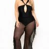 Curvy Sense Plus Size Sheer Mesh Ruffle Pants - Black