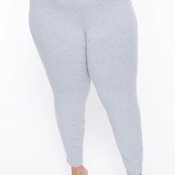 Curvy Sense Plus Size Essential Ribbed High Waist Leggings - Heather Grey