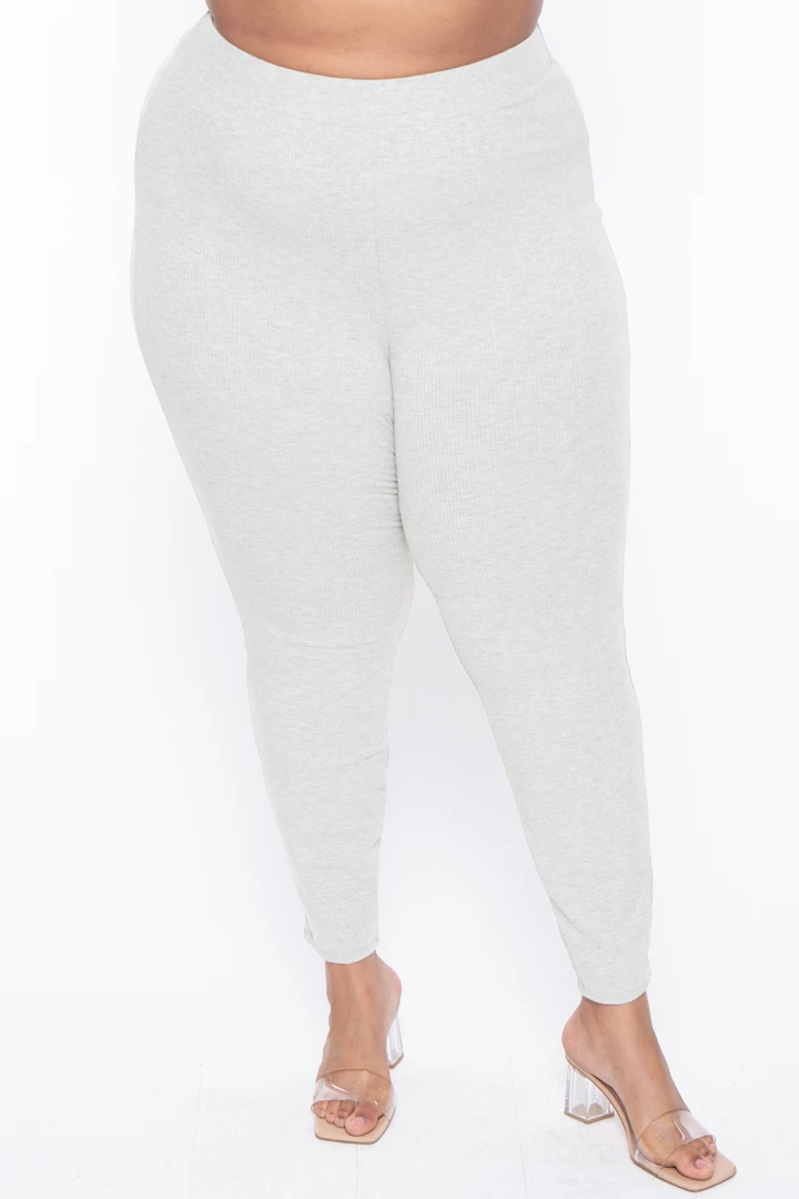 Curvy Sense Essential Mix Plus Size Essential Ribbed High Waist Leggings - Ivory 3 Curvy Sense Essential Mix Plus Size Essential Ribbed High Waist Leggings - Ivory
