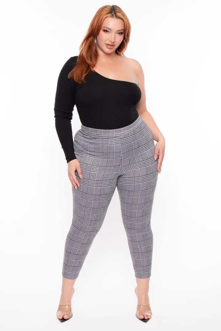 Curvy Sense Sale Plus Size Stacey Plaid Pants- Lavender 3 Curvy Sense Sale Plus Size Stacey Plaid Pants- Lavender