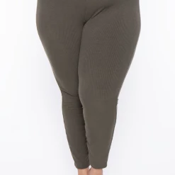 Curvy Sense Essential Mix Plus Size Essential Ribbed High Waist Leggings - Olive