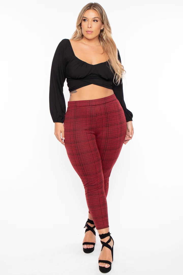 Curvy Sense Plus Size Stacey Plaid Pants- Red 3 Curvy Sense Plus Size Stacey Plaid Pants- Red