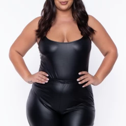 Curvy Sense Plus Size Leta Faux Leather Biker Shorts - Black