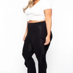 Curvy Sense Plus Size Ava Ruffle Pants - Black