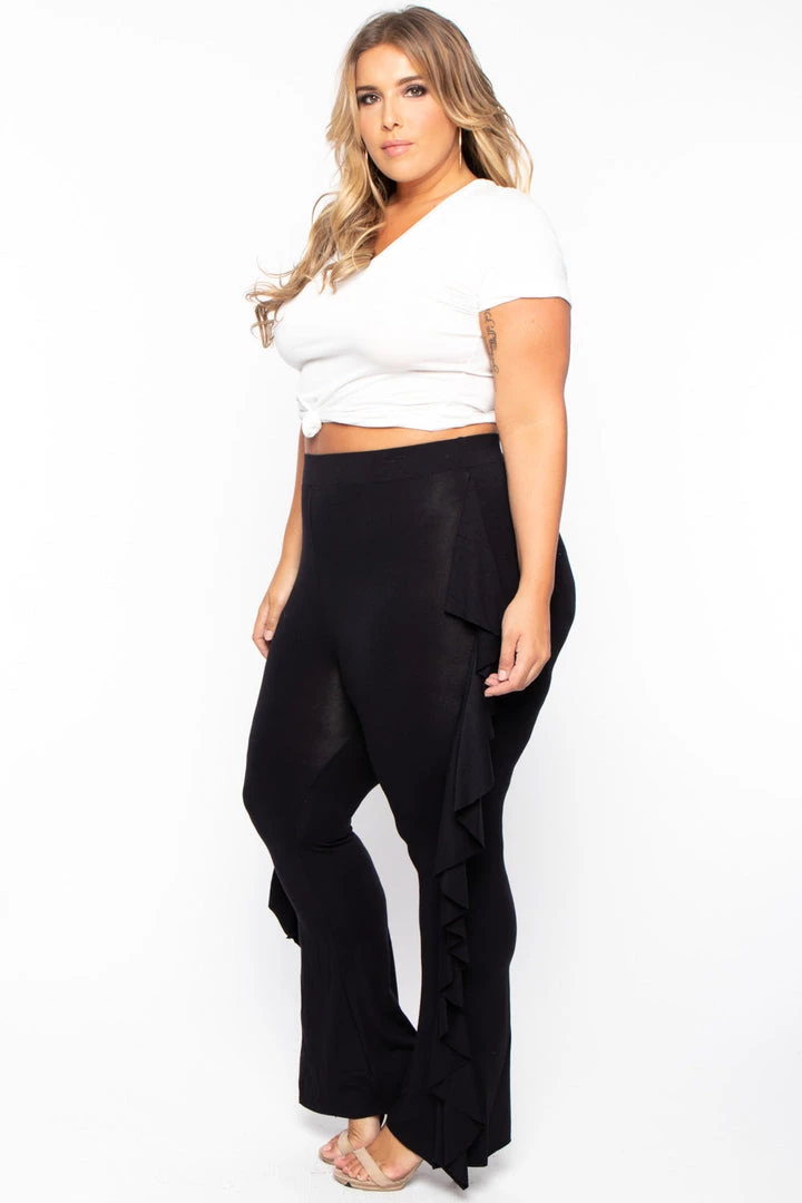 Curvy Sense Plus Size Ava Ruffle Pants - Black 4 Curvy Sense Plus Size Ava Ruffle Pants - Black