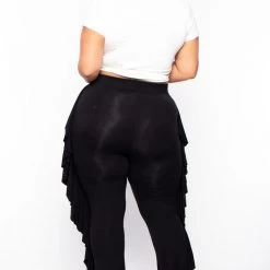 Curvy Sense Plus Size Ava Ruffle Pants - Black 10 Curvy Sense Plus Size Ava Ruffle Pants - Black