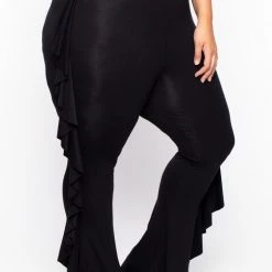 Curvy Sense Plus Size Ava Ruffle Pants - Black 11 Curvy Sense Plus Size Ava Ruffle Pants - Black