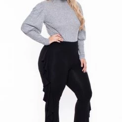 Curvy Sense Plus Size Ava Ruffle Pants - Black 13 Curvy Sense Plus Size Ava Ruffle Pants - Black