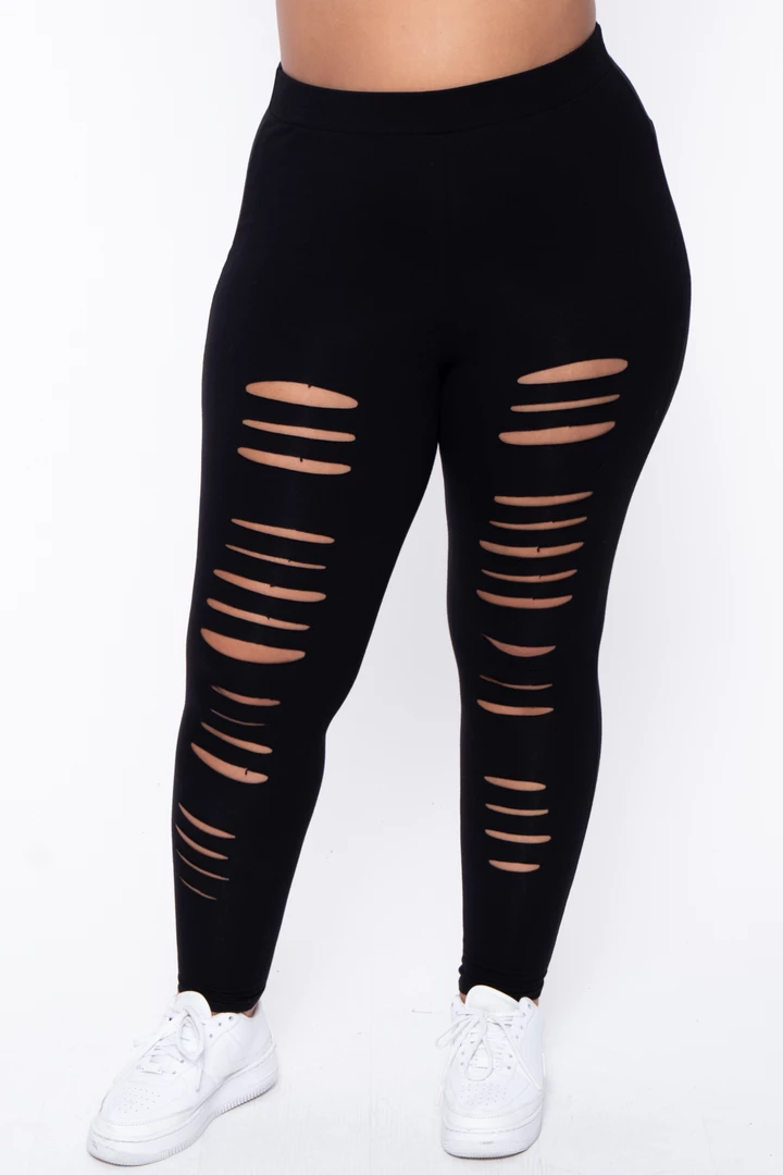 Curvy Sense Plus Size Distressed Leggings - Black Back In Stock 6 Curvy Sense Plus Size Distressed Leggings - Black Back In Stock