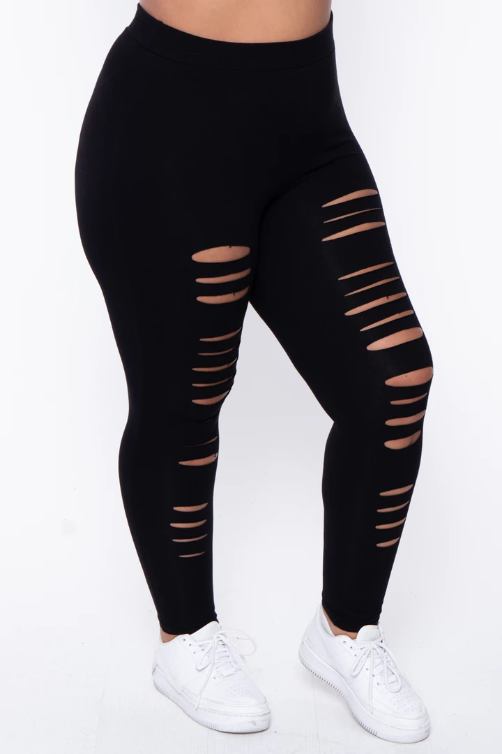 Curvy Sense Plus Size Distressed Leggings - Black Back In Stock 4 Curvy Sense Plus Size Distressed Leggings - Black Back In Stock