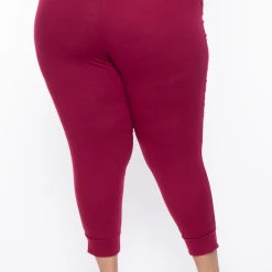 Curvy Sense Plus Size Essential Casual Jogger - Burgundy Essential Mix