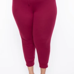 Curvy Sense Plus Size Essential Casual Jogger - Burgundy Essential Mix